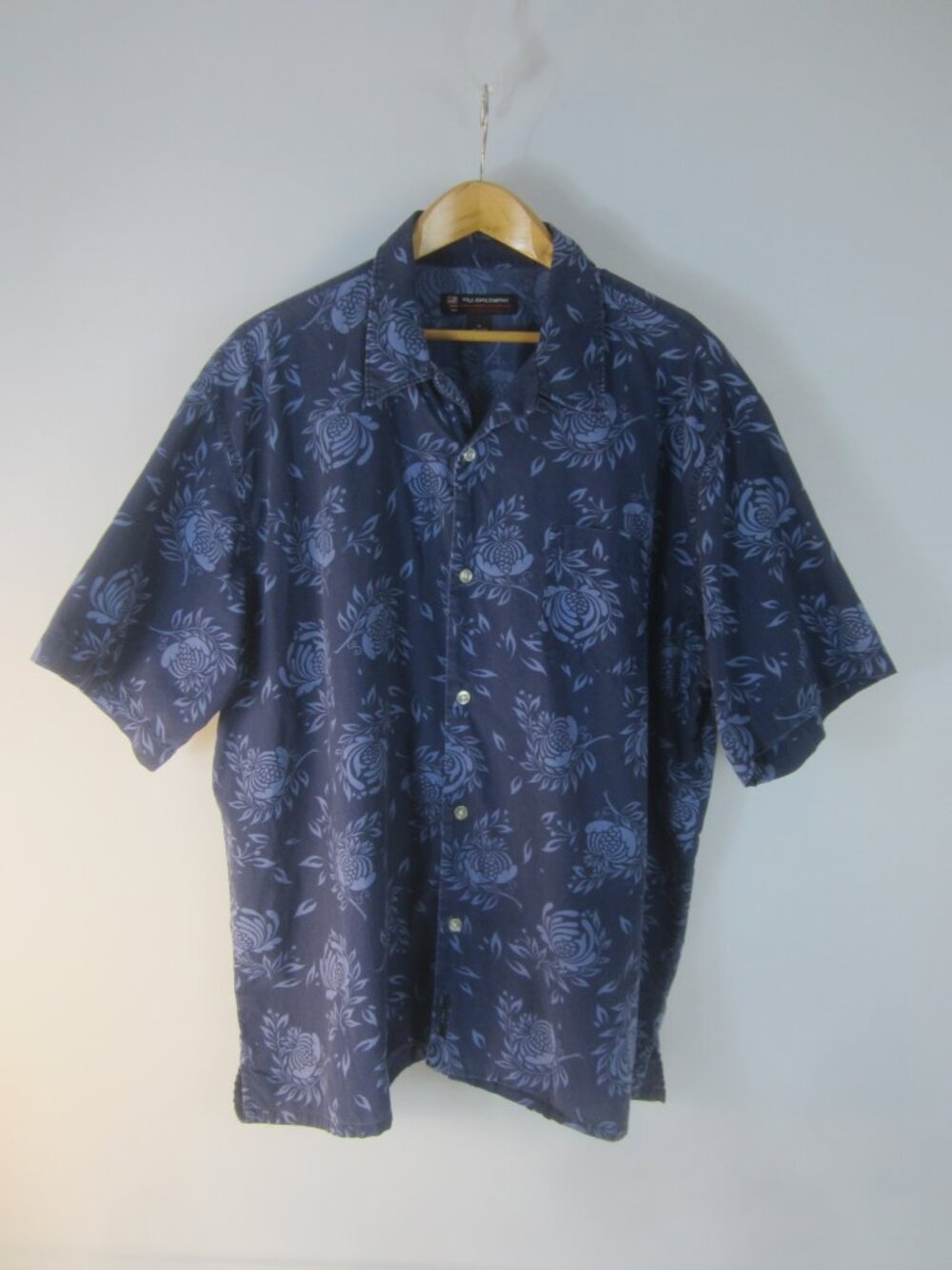 POLO Jeans Company Ralph Lauren Men XL Blue Floral 100% Cotton SS Hawaiian Shirt